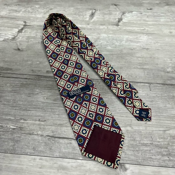 Polo Ralph Lauren Maroon, White, Green & Blue Pattern Tie - Picture 2 of 4